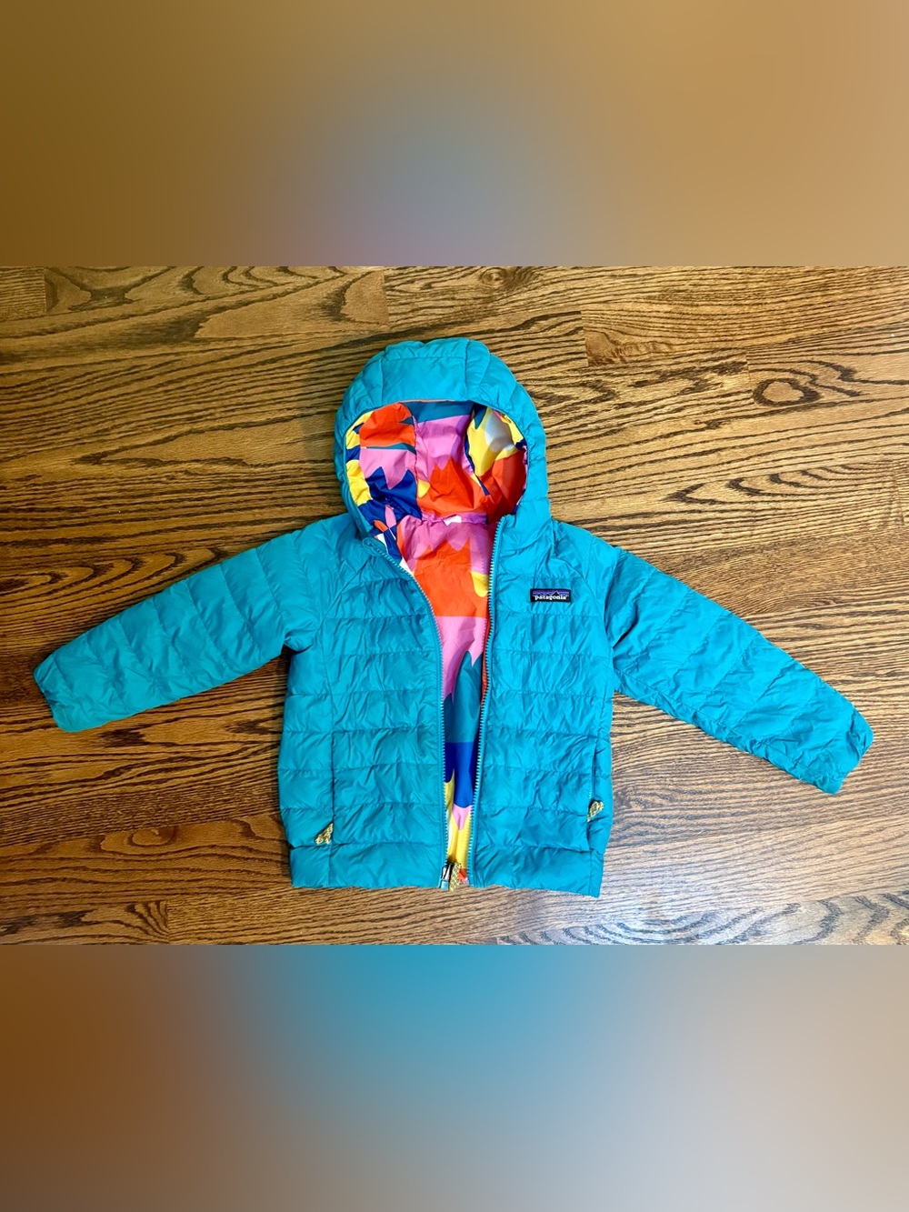 4T Kids Teal Patagonia Puffer Jacket with Colorful Lining - unisex design